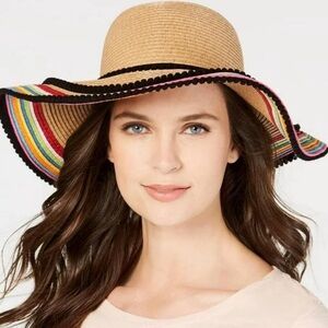 Betsey Johnson Colorful‎ Striped Wide Brim Hat